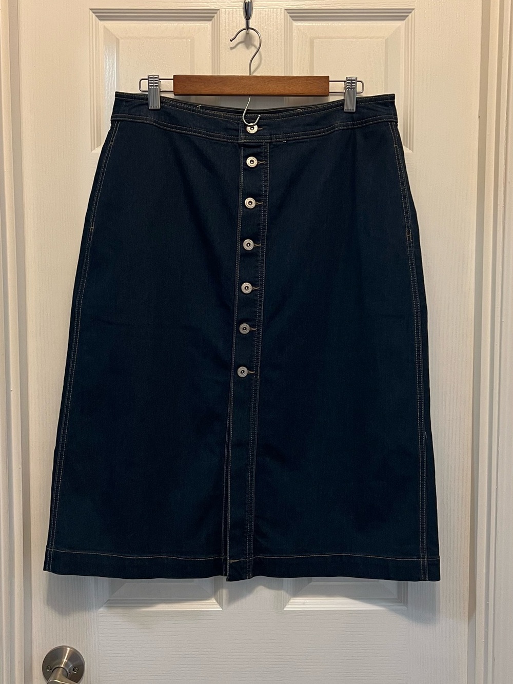 Style & Co. Dark Blue Button-Front Midi Denim Skirt